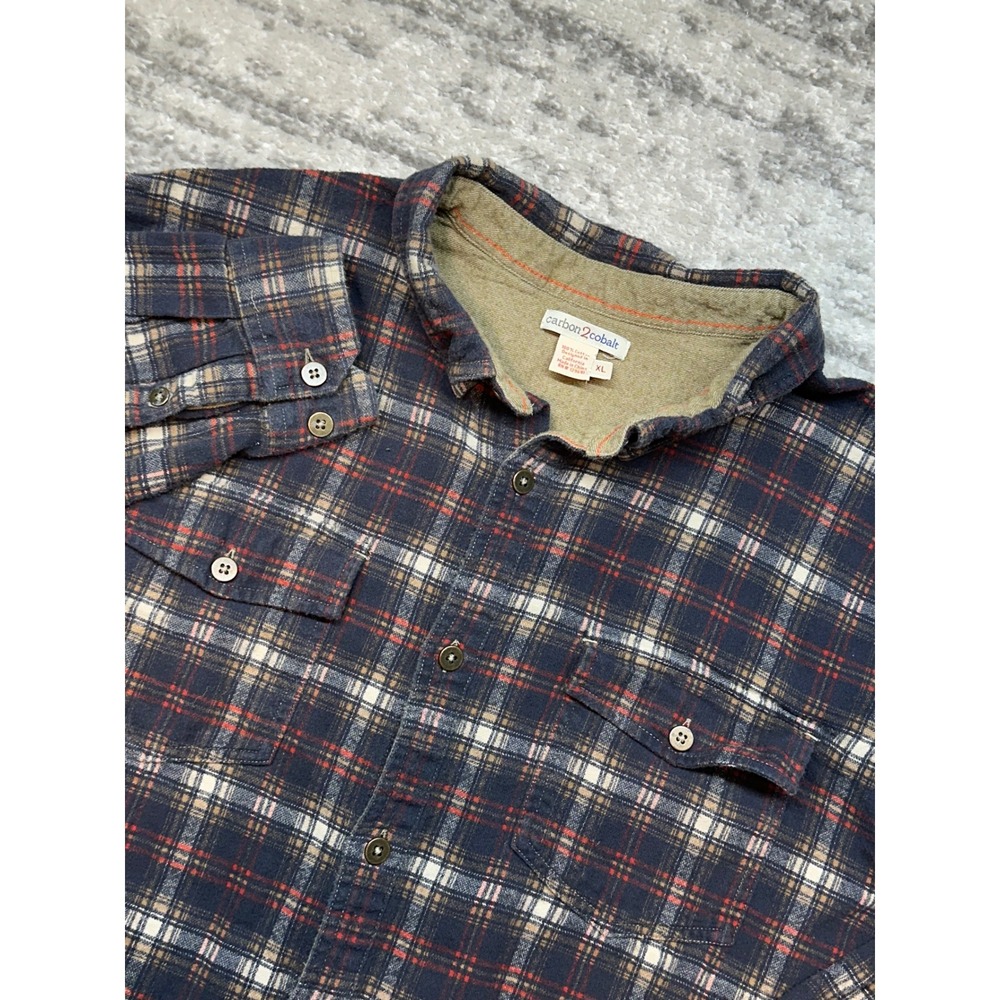 Carbon 2 Cobalt Button Down Shirt Mens XL Blue Plaid Flannel Long Sleeve 133538